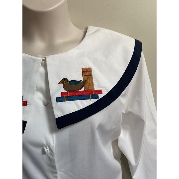 NWT Kathy White Big Collar Embroidered Top Blouse Retro Vintage Teacher ~22W - Picture 2 of 5